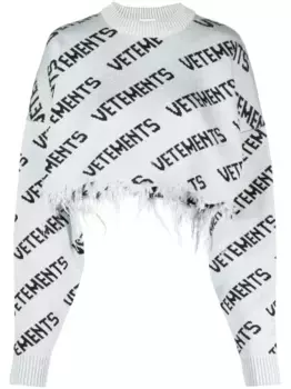 Джемпер вязки интарсия с бахромой VETEMENTS, серебяный