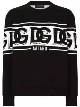 Джемпер вязки интарсия с круглым вырезом DOLCE & GABBANA, черный