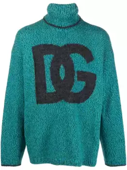 Джемпер вязки интарсия с логотипом DOLCE & GABBANA, зеленый