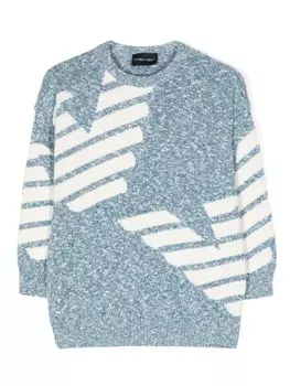 Джемпер вязки интарсия с логотипом Emporio Armani Kids, синий
