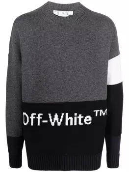 Джемпер вязки интарсия с логотипом Off-White, серый