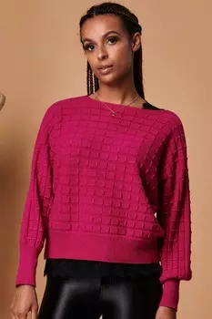 Джемпер вязки «крылья летучей мыши» с пузырьковой вышивкой Jolie Moi, розовый