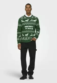 Джемпер XMAS ALLOVER R-NECK Only & Sons, зеленый