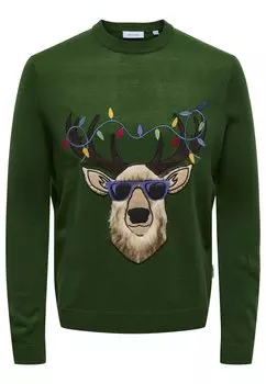 Джемпер XMAS APLICATION R-NECK Only & Sons, зеленый