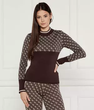 Джемпер женский Guess Jeans облегающего кроя с фирменным принтом, коричневый