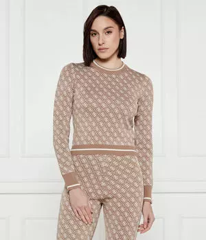 Джемпер женский Guess Jeans с фирменным принтом короткий, бежевый