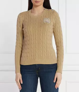 Джемпер женский Lauren Ralph Lauren с вышивкой и декоративными пуговицами, бежевый