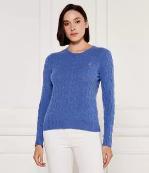 Джемпер женский Polo Ralph Lauren из шерсти и кашемира с узором косичка, синий