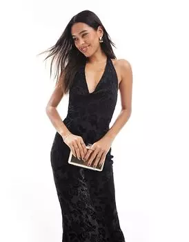 Джерси бархатное платье макси деворе черного цвета TFNC