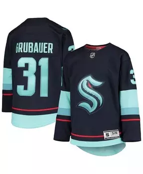 Джерси Big Boys Philipp Grubauer Deep Sea Blue Seattle Kraken Home Premier Player Outerstuff, синий