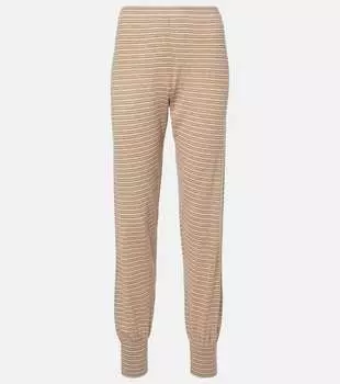Джерси хлопковые и кашемировые спортивные брюки The Row, Beige / Light Beige Stripe