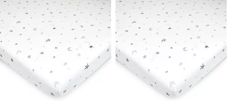 Джерси из 100% натурального хлопка с принтом TL Care, 18 x 36 Простыня для колыбели/люльки — приталенная, серые звезды и луны, мягкая дышащая, для мальчиков и девочек (2 шт. в упаковке), Gray Stars & Moon