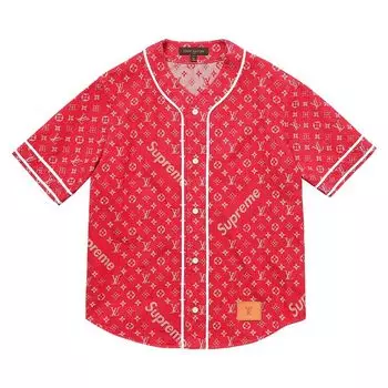 Джерси Louis Vuitton x Supreme Jacquard Denim Baseball Jersey Red, красный