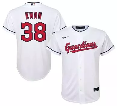 Джерси Nike Youth Cleveland Guardians Steven Kwan # 28 White Home Cool Base