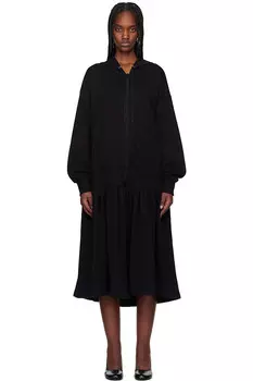 Джерси плиссированное худи-платье миди Open Yy, черный
