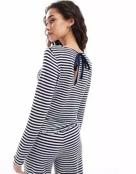 Джерси с длинными рукавами и отделкой в рубчик, комплект в тёмно-синюю полоску