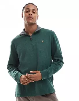 Джерси-толстовка с воротником на молнии и логотипом Polo Ralph Lauren Темно-зеленый меланж