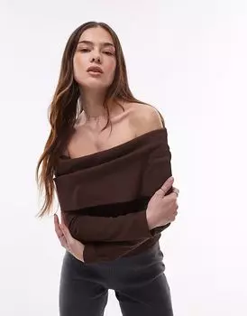 Джерси Topshop с открытыми плечами коричневого цвета