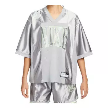 Джерси (WMNS) Nike Sportswear Street Oversized Graphic Jersey Top Asia Sizing 'Smoke Grey Barely Volt', серебряный