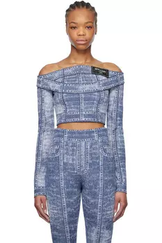 Джиговая блузка с двойным воротником trompe l'oeil Balmain, синий