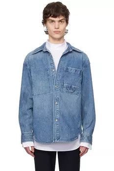 Джимовая рубашка с логотипом на спине из вельвета Wooyoungmi, синий