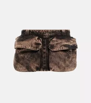 Джинговая мини-юбка Miu Miu, черный