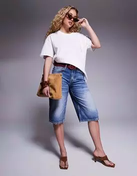 Джинговые шорты River Island в средне-выбеленном синем цвете