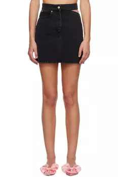 Джиновая мини-юбка с вырезами Msgm, черный