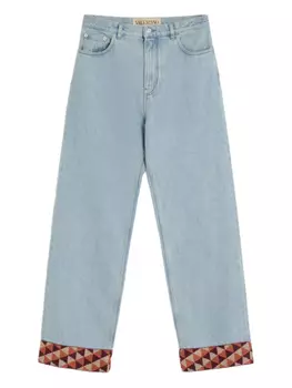 ДЖИНСОВЫЕ БРЮКИ С ЖАККАРДОВЫМ ПОДОЛОМ Valentino Garavani, синий