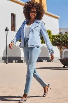 Джинсовая байкерская куртка из 100% хлопка Sosandar, синий