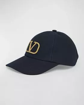 Джинсовая бейсболка с логотипом V-Logo Valentino, цвет Blu Notte Oro Oro