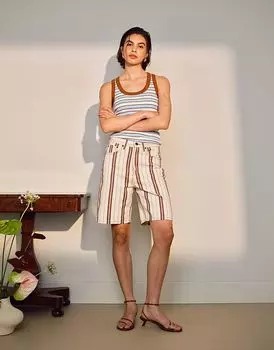 Джинсовая блуза свободного кроя Topshop в полоску бордового цвета