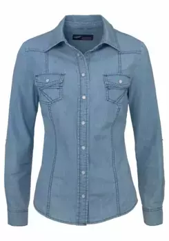 Джинсовая блузка Arizona с перламутровыми кнопками и закатанными рукавами, цвет Bleached