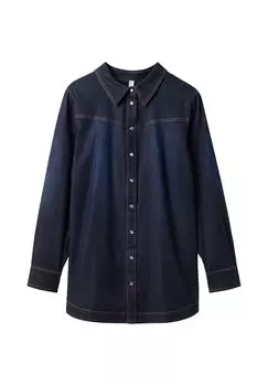 Джинсовая блузка из эластичного денима с контрастными швами sheego, цвет Blue Black Denim