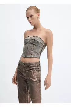 Джинсовая блузка из фольги Mango, металлик