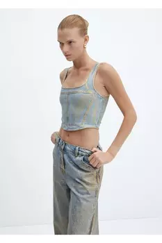 Джинсовая блузка из фольги Mango, золотой