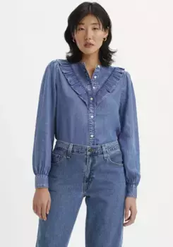 Джинсовая блузка Levi's "CARINA BLOUSE DEM DA", с аппликацией с рюшами, цвет In Patches 2