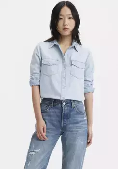 Джинсовая блузка Levi's "ICONIC WESTERN" со стразами и блестками на воротнике, синий