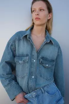 Джинсовая блузка оверсайз H&M, синий