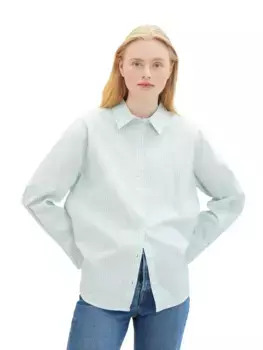 Джинсовая блузка-рубашка TOM TAILOR, полосатая, эластичная Tom Tailor Denim, цвет Mint White Stripe