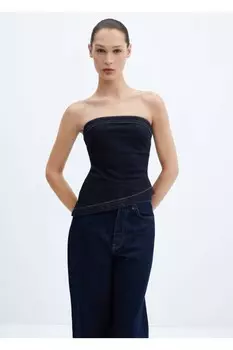 Джинсовая блузка с асимметричным вырезом внизу Mango, синий