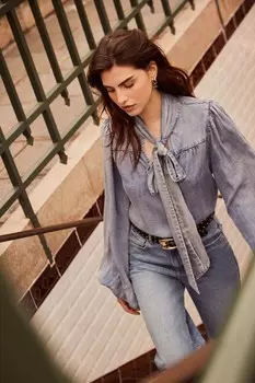 Джинсовая блузка с бантом Mint Velvet, синий