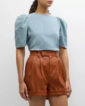 Джинсовая блузка с драпированными рукавами FRAME, цвет Sonder