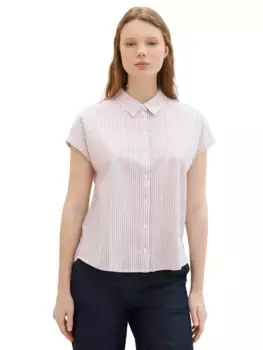 Джинсовая блузка с короткими рукавами TOM TAILOR в полоску Tom Tailor Denim, цвет Blue Red White Vertical Stripe