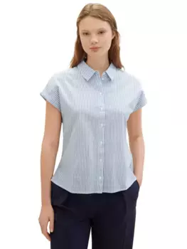 Джинсовая блузка с короткими рукавами TOM TAILOR в полоску Tom Tailor Denim, синий