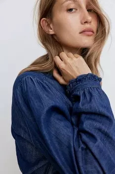Джинсовая блузка с воланами H&M, синий