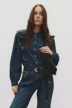 Джинсовая блузка с воланами H&M, синий