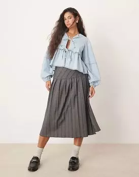 Джинсовая блузка с завязками спереди светло-голубого цвета Free People