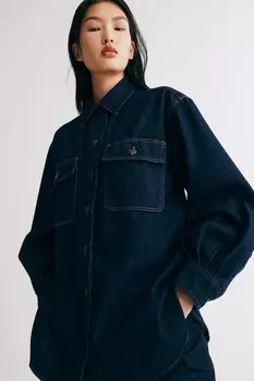 Джинсовая блузка свободного кроя H&M, синий