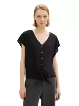 Джинсовая блузка TOM TAILOR с короткими рукавами и узлом Tom Tailor Denim, черный